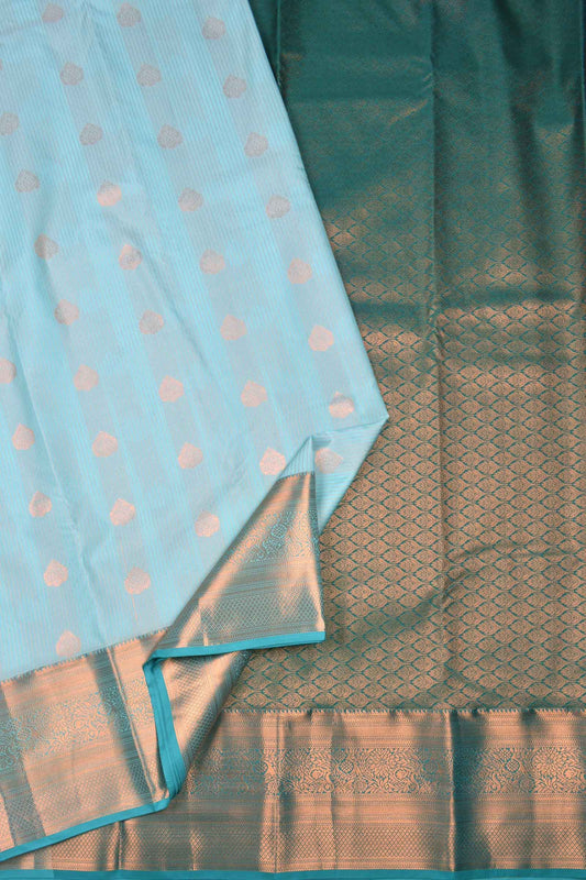 Light Blue Semi Soft Silk Zari Lines Traditional Butta Contrast Pallu Saree