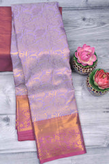 Light Violet Semi Silk  All Over Design Contrast Pallu Saree