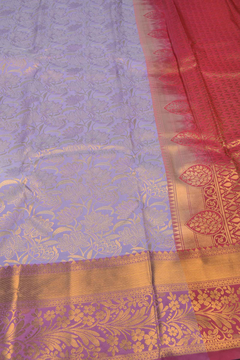 Light Violet Semi Silk  All Over Design Contrast Pallu Saree