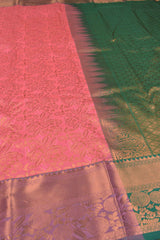 Pink Semi Tissue Silk All Over Jacquard Contrast Green Pallu Tissue Saree