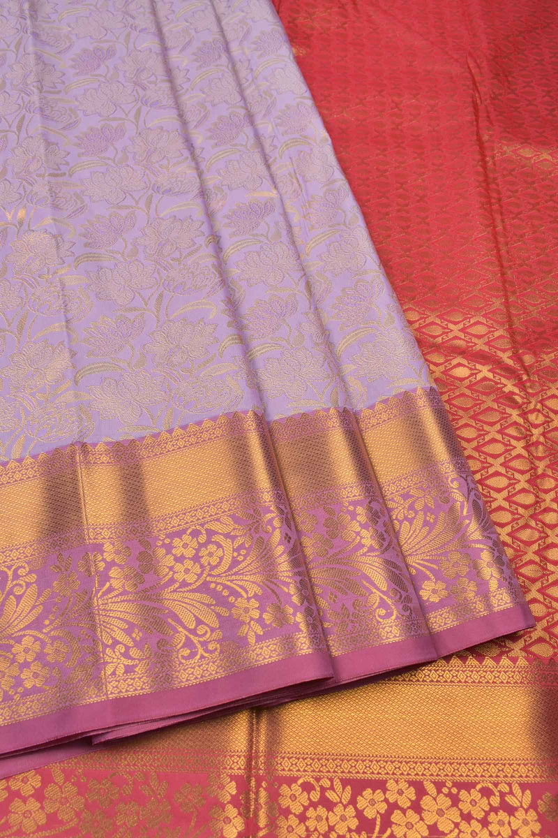 Light Violet Semi Silk  All Over Design Contrast Pallu Saree