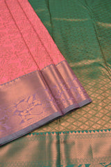 Pink Semi Tissue Silk All Over Jacquard Contrast Green Pallu Tissue Saree