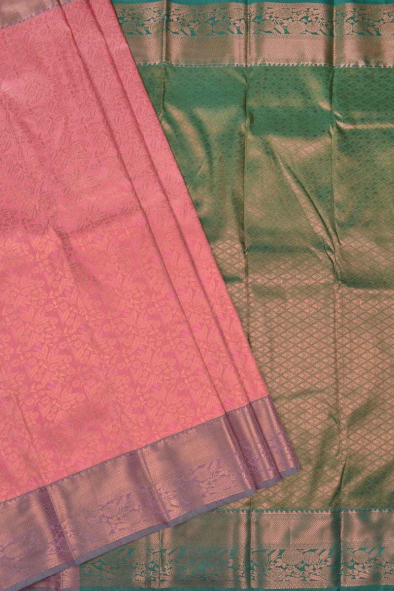 Pink Semi Tissue Silk All Over Jacquard Contrast Green Pallu Tissue Saree