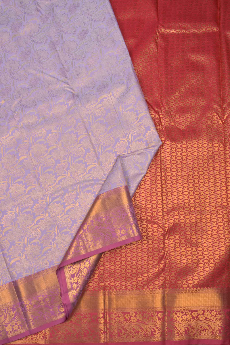 Light Violet Semi Silk  All Over Design Contrast Pallu Saree