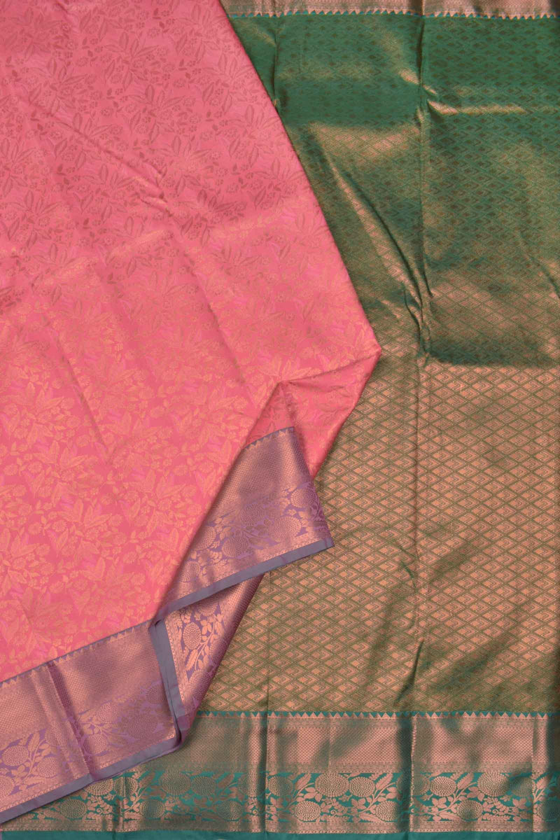 Pink Semi Tissue Silk All Over Jacquard Contrast Green Pallu Tissue Saree