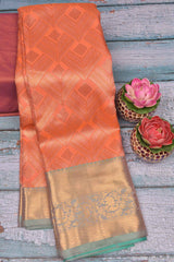 Peach Orange Semi Tissue Silk Fancy Design Contrast Pallu Saree