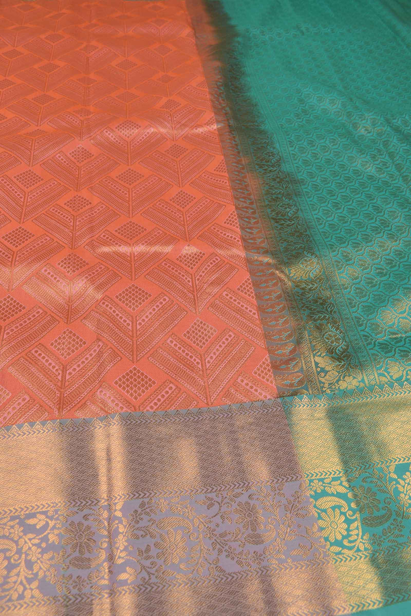 Peach Orange Semi Tissue Silk Fancy Design Contrast Pallu Saree