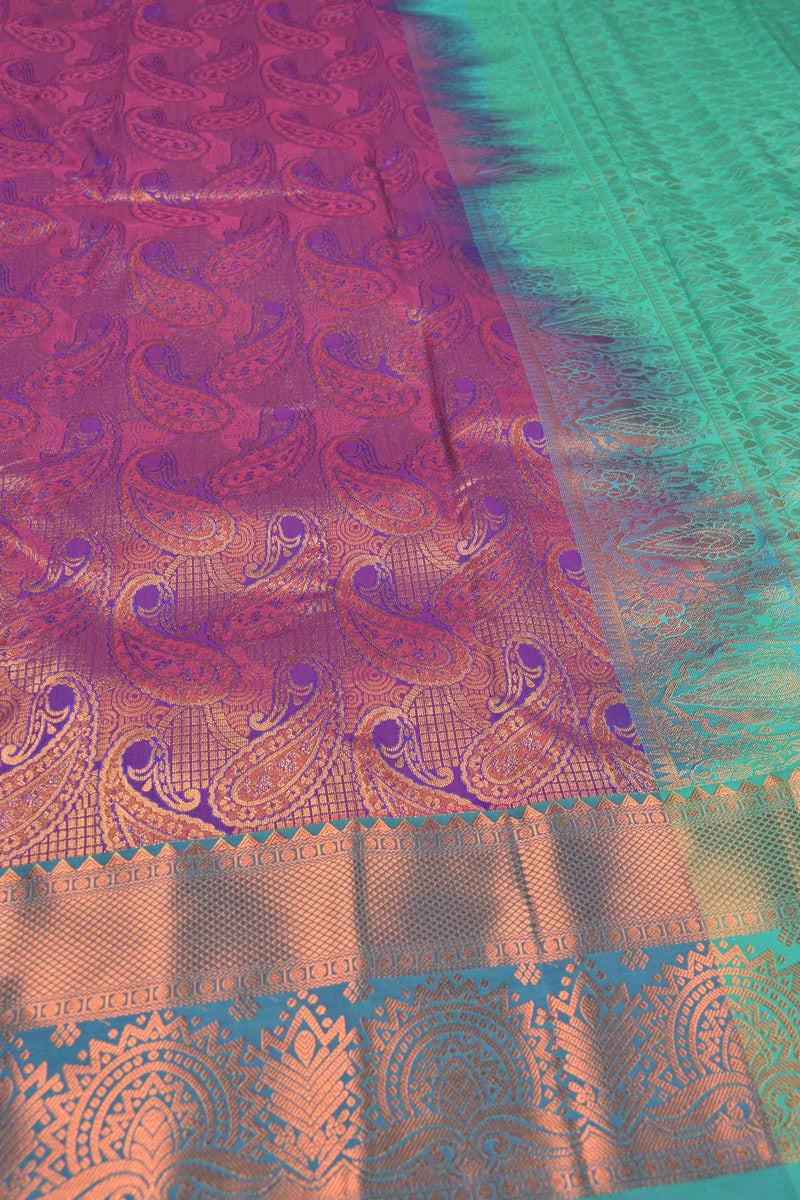 Violet Semi Silk All Over Paisely Butta Contrast Border Saree