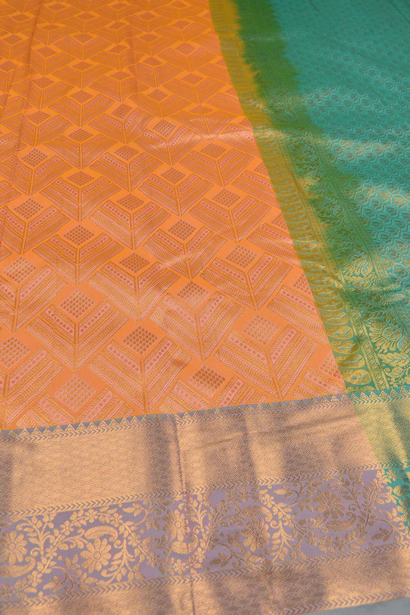 Pastel Orange  Semi Silk Fancy Butta Green Zari Border Saree