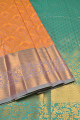 Pastel Orange  Semi Silk Fancy Butta Green Zari Border Saree