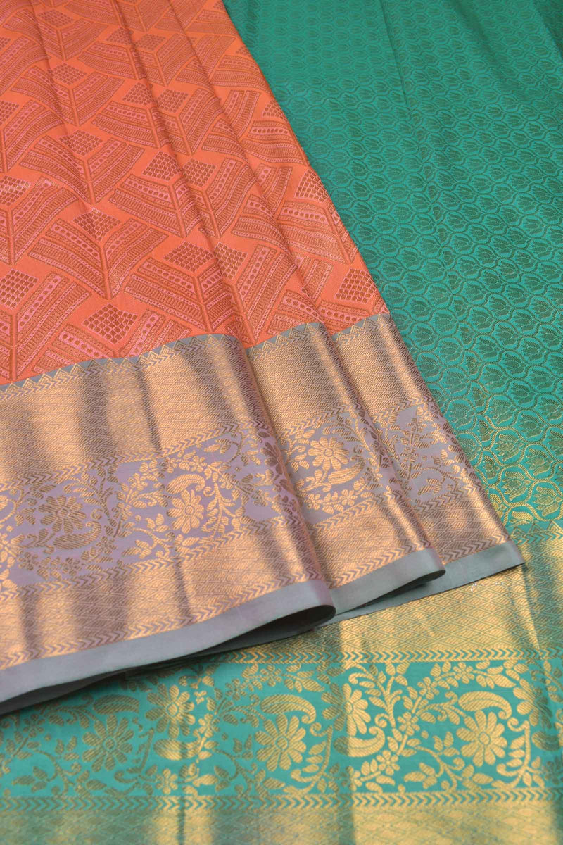 Peach Orange Semi Tissue Silk Fancy Design Contrast Pallu Saree