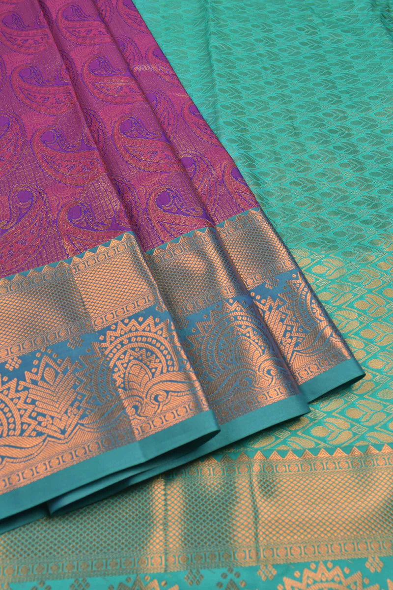 Violet Semi Silk All Over Paisely Butta Contrast Border Saree