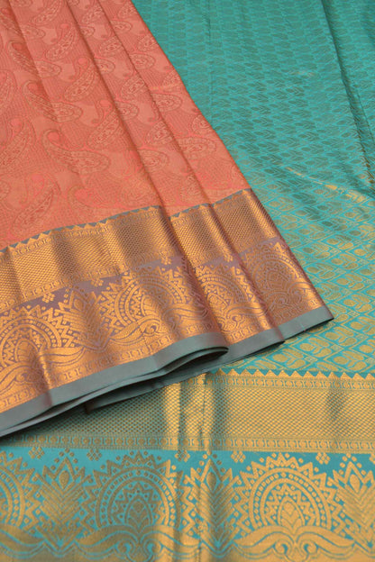 Golden Peach Semi Silk Paisely Butta Contrast Border Saree