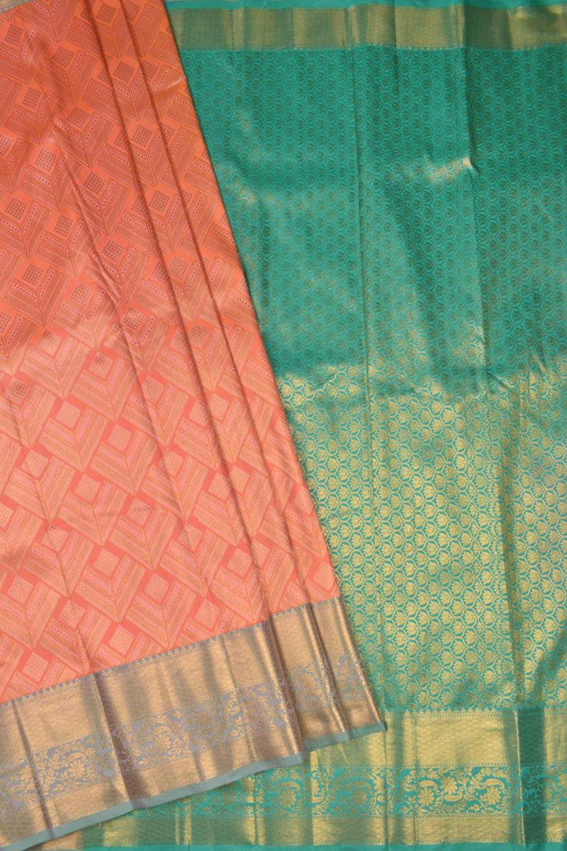 Peach Orange Semi Tissue Silk Fancy Design Contrast Pallu Saree