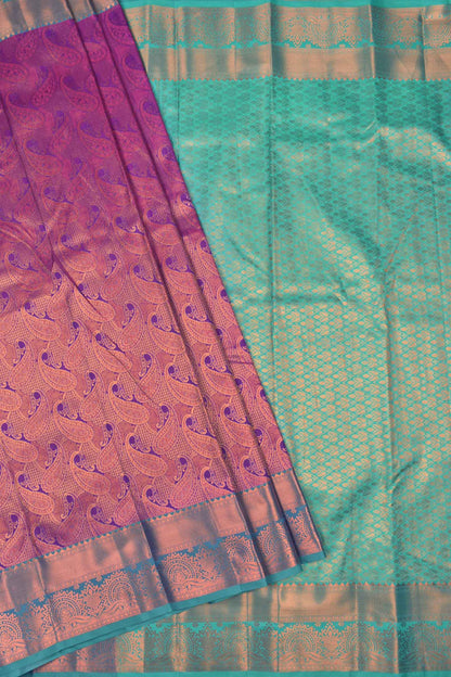 Violet Semi Silk All Over Paisely Butta Contrast Border Saree