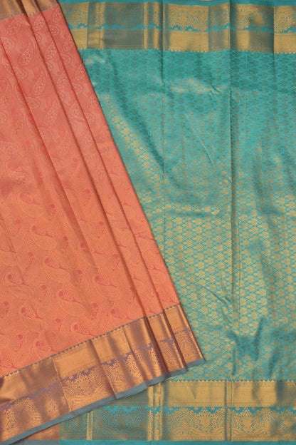 Golden Peach Semi Silk Paisely Butta Contrast Border Saree