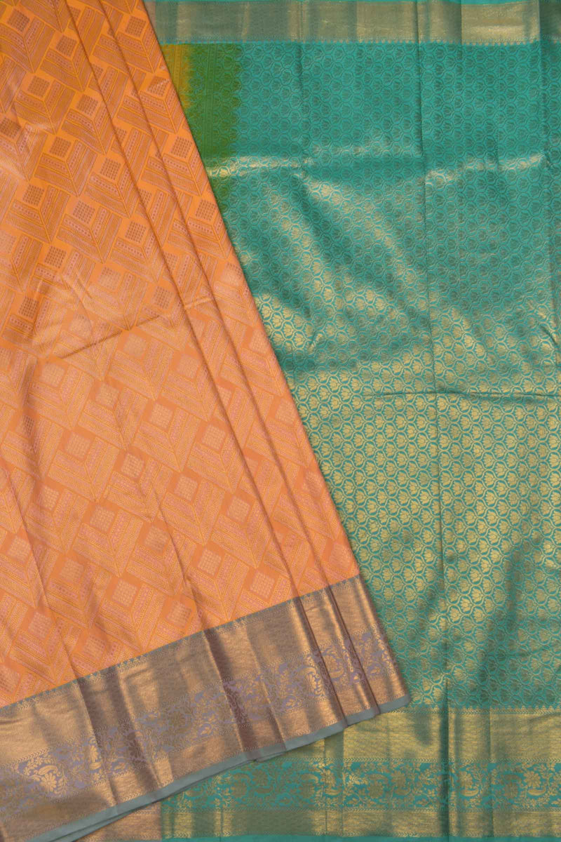 Pastel Orange  Semi Silk Fancy Butta Green Zari Border Saree