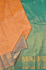 Pastel Orange  Semi Silk Fancy Butta Green Zari Border Saree