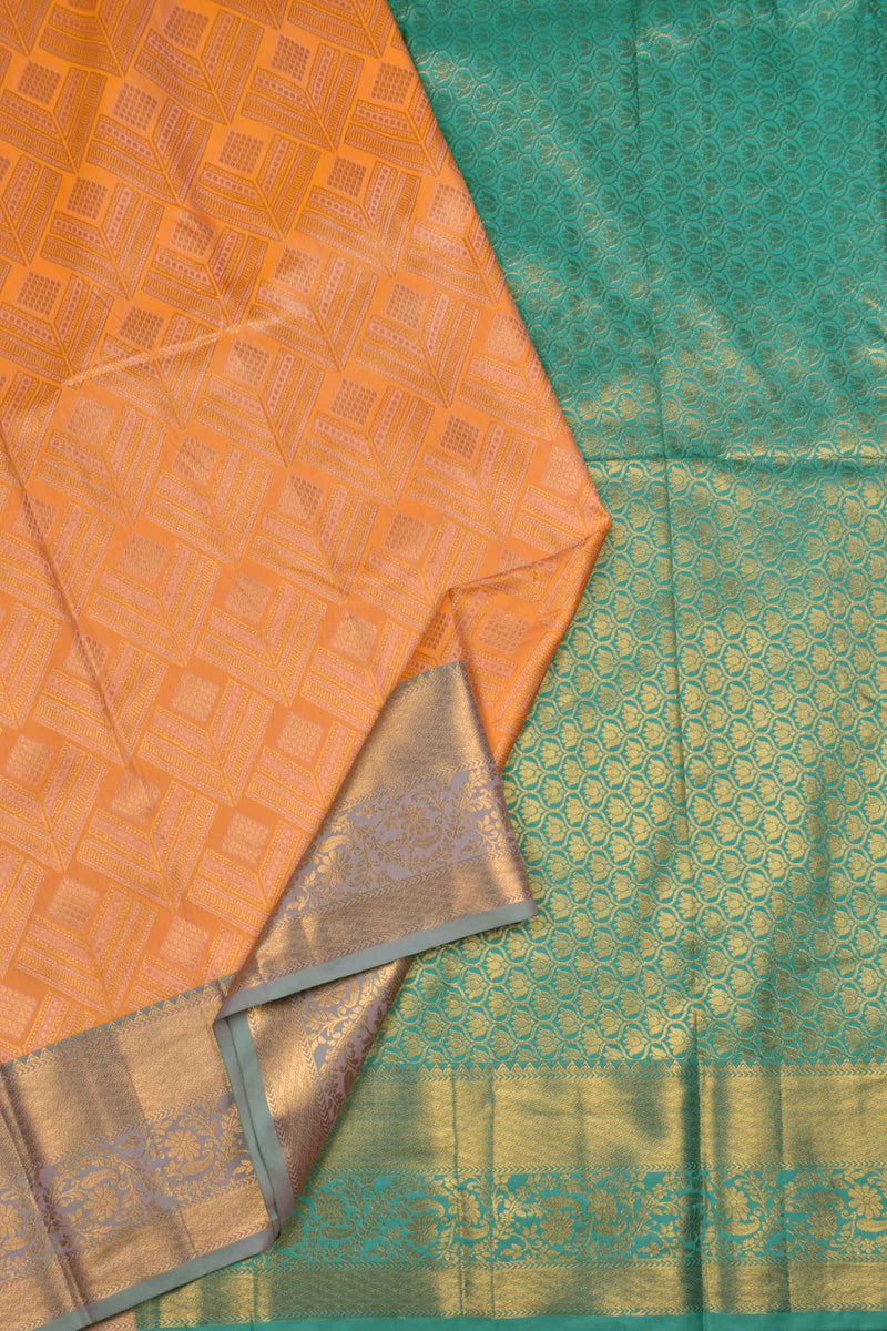 Pastel Orange  Semi Silk Fancy Butta Green Zari Border Saree