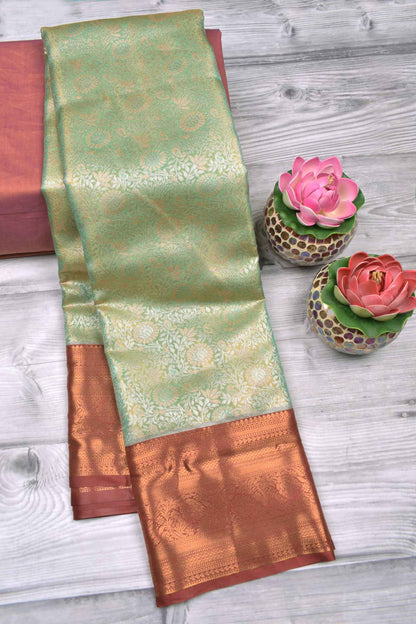 Light Green Semi Silk Fancy Design Contrast Traditional Border Tissue Saree