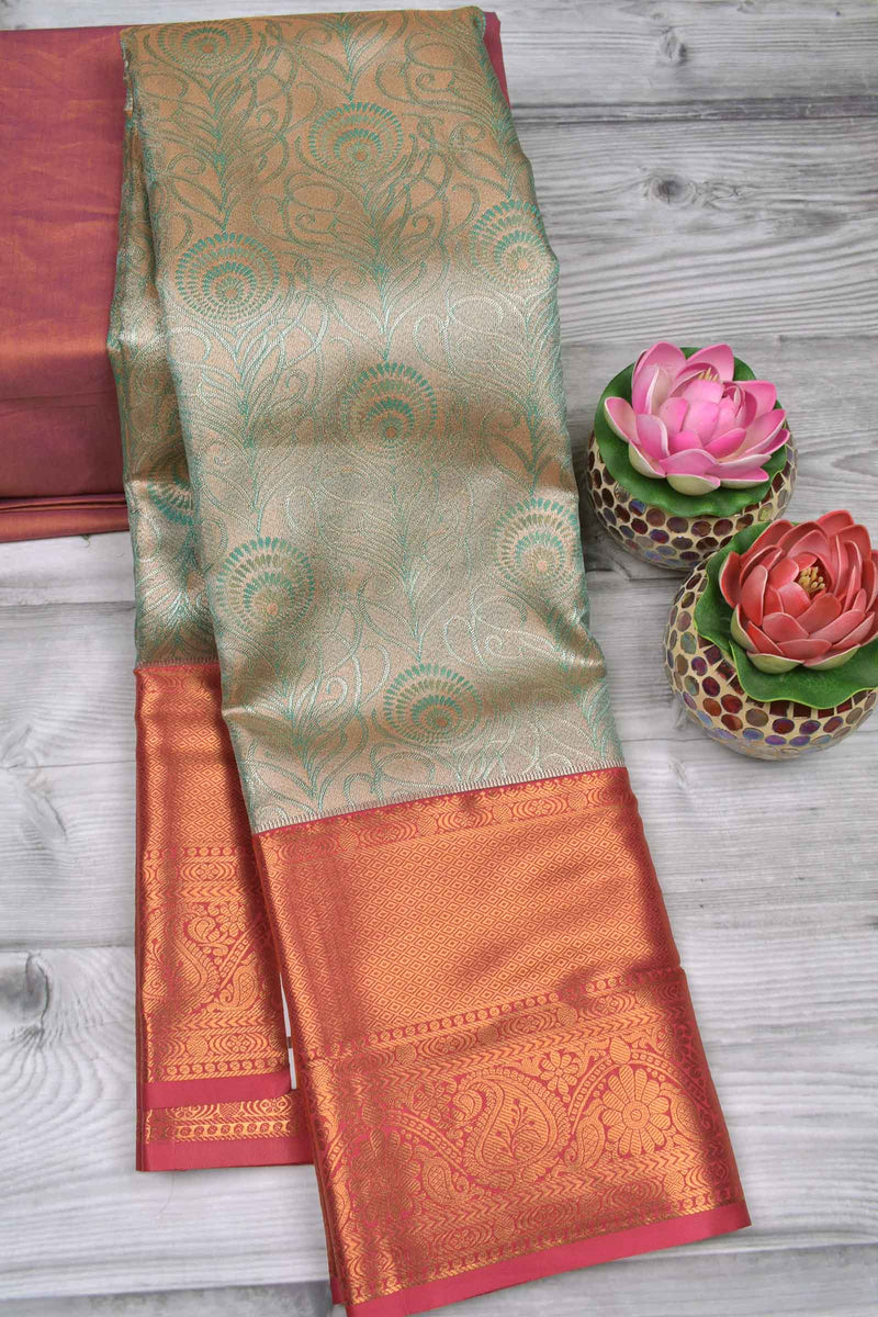 Green Semi Silk Fancy Jacquard Contrast Traditional Border Tissue Saree