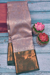 Light Violet With Silver Semi Silk Fancy Jacquard Contrast Green Border Tissue Saree