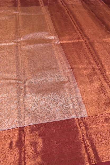 Peach Semi Silk Fancy Design Contrast Maroon Border Tissue Saree