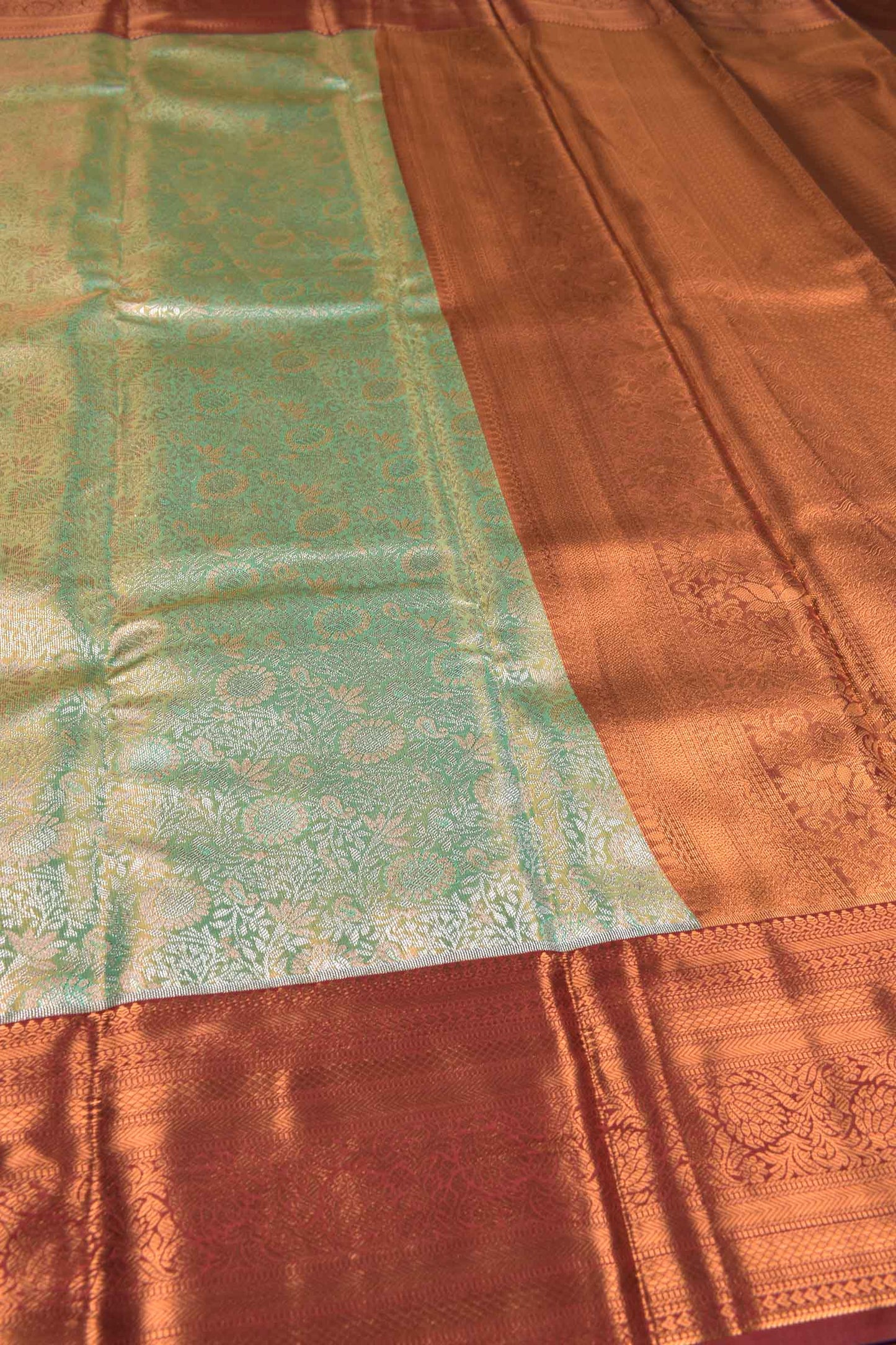 Light Green Semi Silk Fancy Design Contrast Traditional Border Tissue Saree