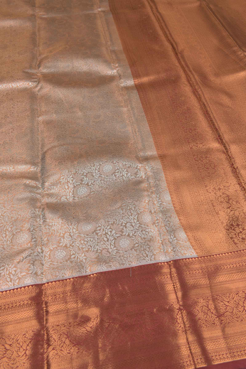 Peach Semi Silk Rich Self Jacquard Contrast Traditional Border Tissue Saree