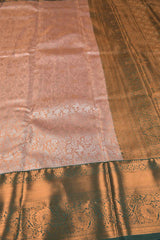 Peach With Silver Semi Silk Fancy Jacquard Contrast Green Border Tissue Saree