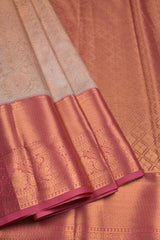 Peach Semi Silk Rich Jacquard Contrast Pink Border Tissue Saree