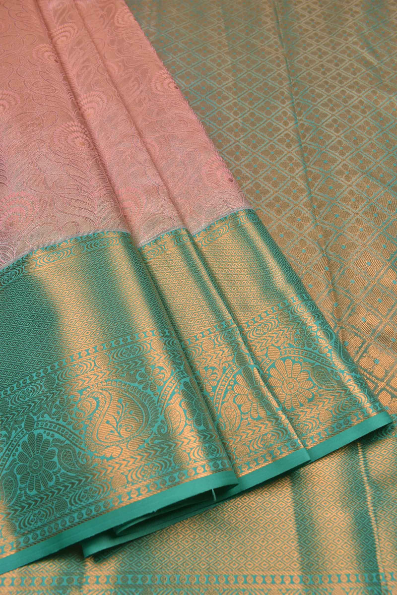 Baby Pink Semi Silk Tissue Fancy Jacquard Contrast Green Border Saree