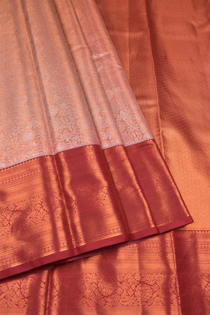 Peach Semi Silk Fancy Design Contrast Maroon Border Tissue Saree