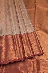 Peach Semi Silk Rich Self Jacquard Contrast Traditional Border Tissue Saree