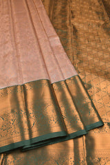 Peach With Silver Semi Silk Fancy Jacquard Contrast Green Border Tissue Saree