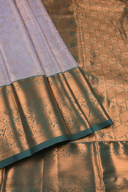 Light Violet With Silver Semi Silk Fancy Jacquard Contrast Green Border Tissue Saree