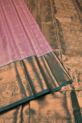 Pink With Silver Semi Silk Rich Jacquard Contrast Green Border Tissue Saree