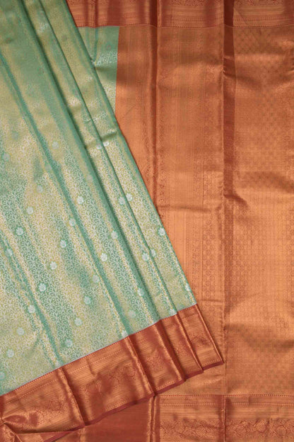 Light Green With Silver Semi Silk Fancy Jacquard Contrast Maroon Border Tissue Saree