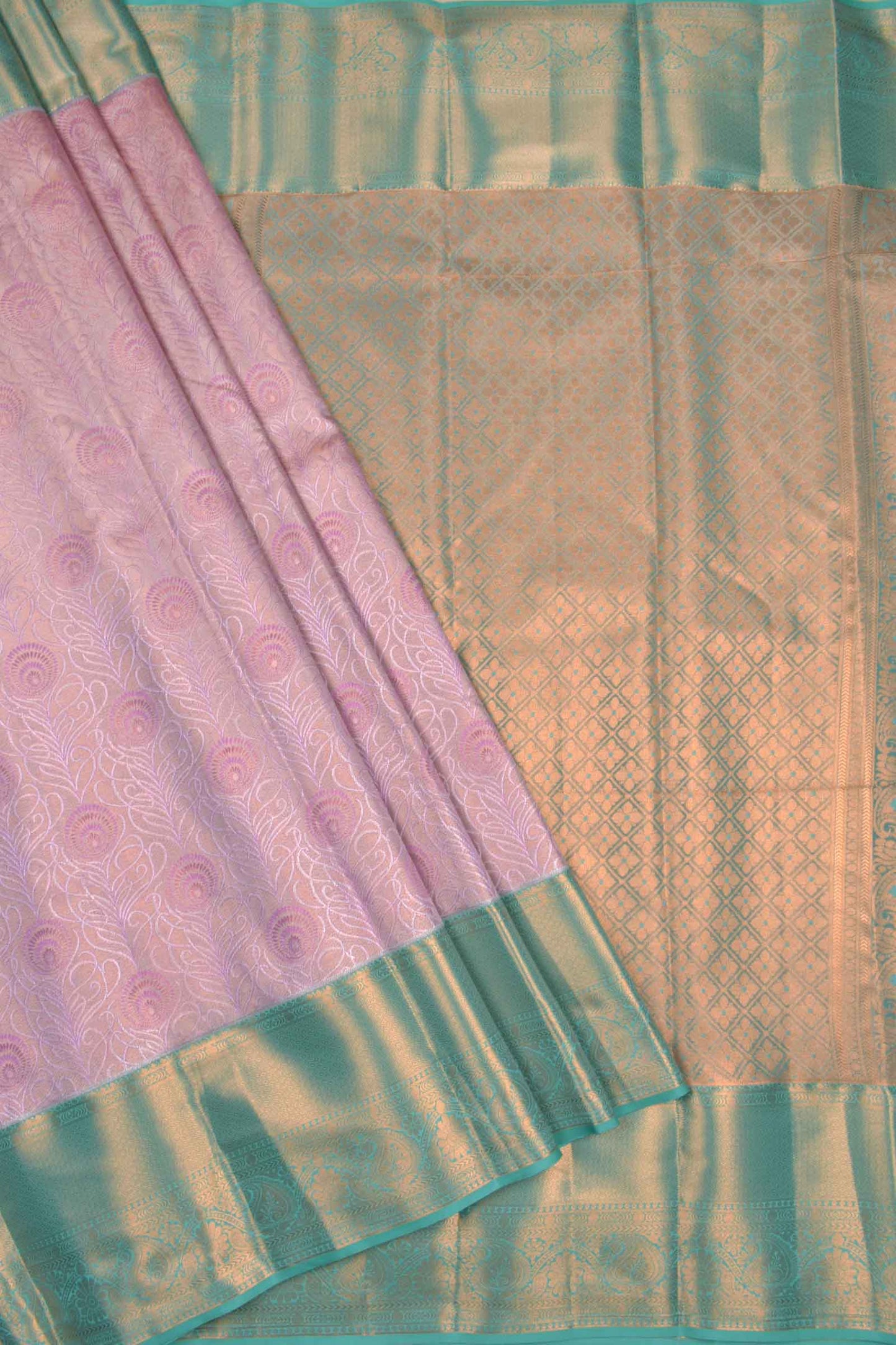 Violet Semi Silk Fancy Jacquard Contrast Green Border Tissue Saree