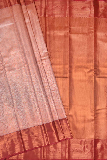 Peach Semi Silk Fancy Design Contrast Maroon Border Tissue Saree