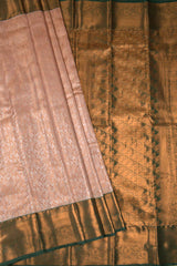 Peach With Silver Semi Silk Fancy Jacquard Contrast Green Border Tissue Saree