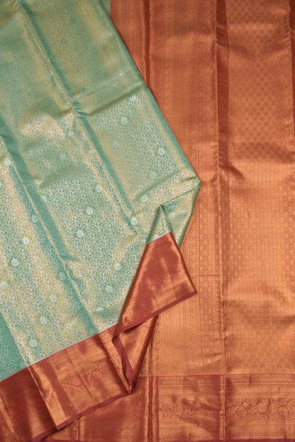 Light Green With Silver Semi Silk Fancy Jacquard Contrast Maroon Border Tissue Saree