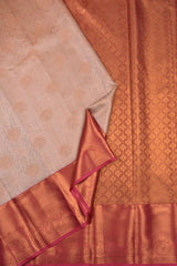 Peach Semi Silk Rich Jacquard Contrast Pink Border Tissue Saree