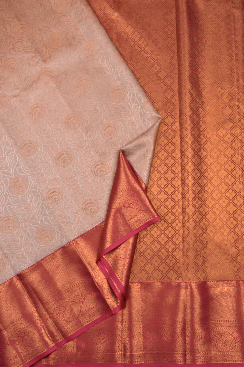 Peach Semi Silk Rich Jacquard Contrast Pink Border Tissue Saree