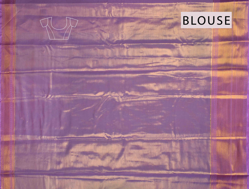 Golden Blue Semi Silk Tissue  Feathers Design Violet Zari Border Saree