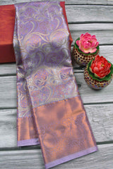 Light Violet Semi Silk Tissue Fancy Waves Design Zari Border Saree