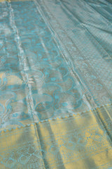 Light Sky Blue Semi Silk Tissue Hibiscus Design Body Zari Border Saree