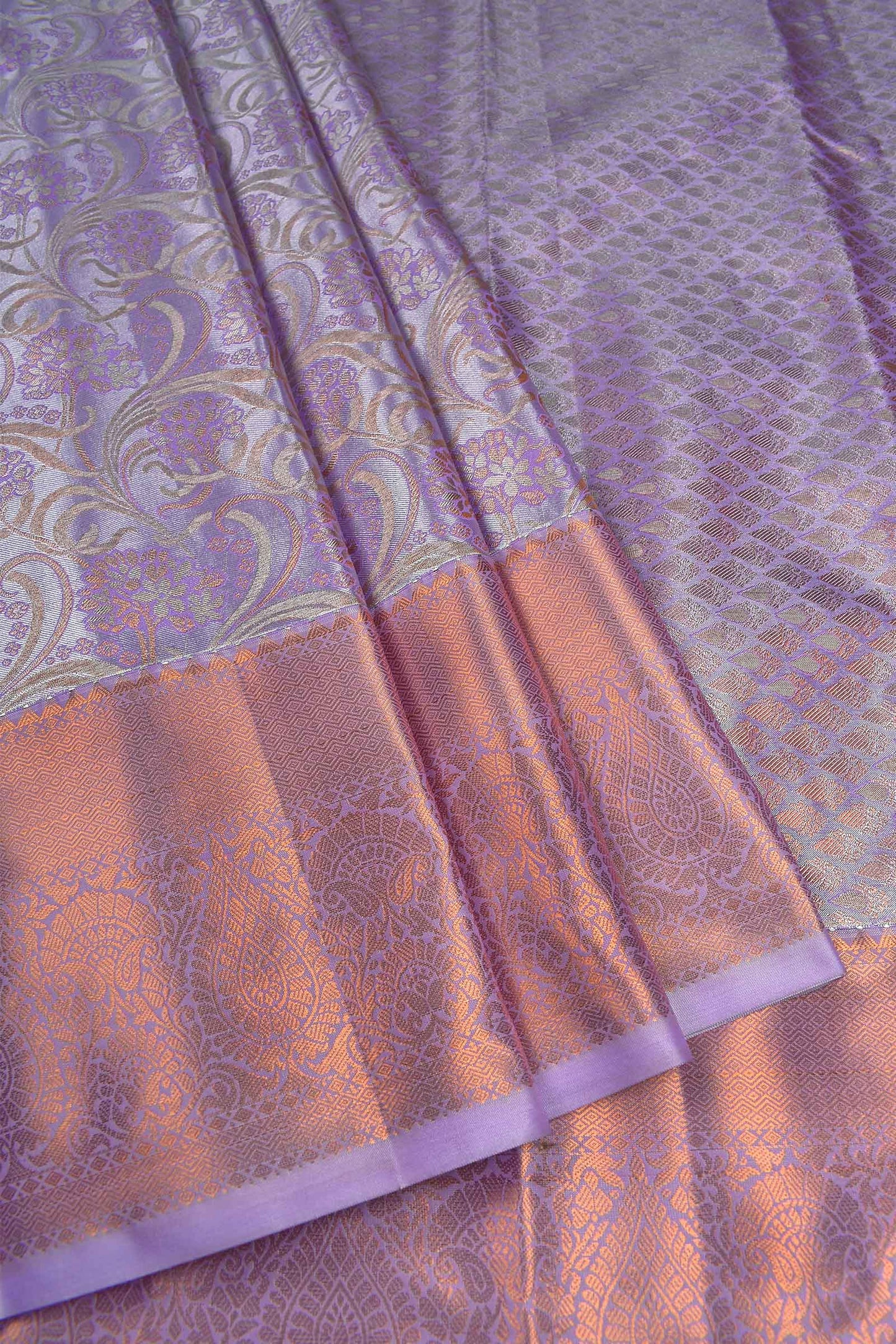 Light Violet Semi Silk Tissue Fancy Waves Design Zari Border Saree