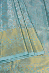 Light Sky Blue Semi Silk Tissue Hibiscus Design Body Zari Border Saree