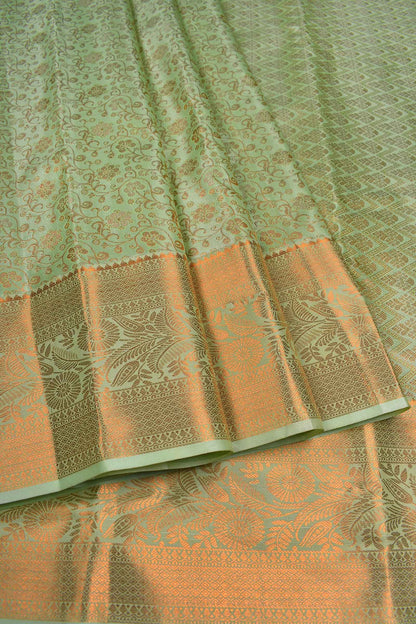 Light Green Semi Silk Tissue Floral Brocase Zari Border Saree